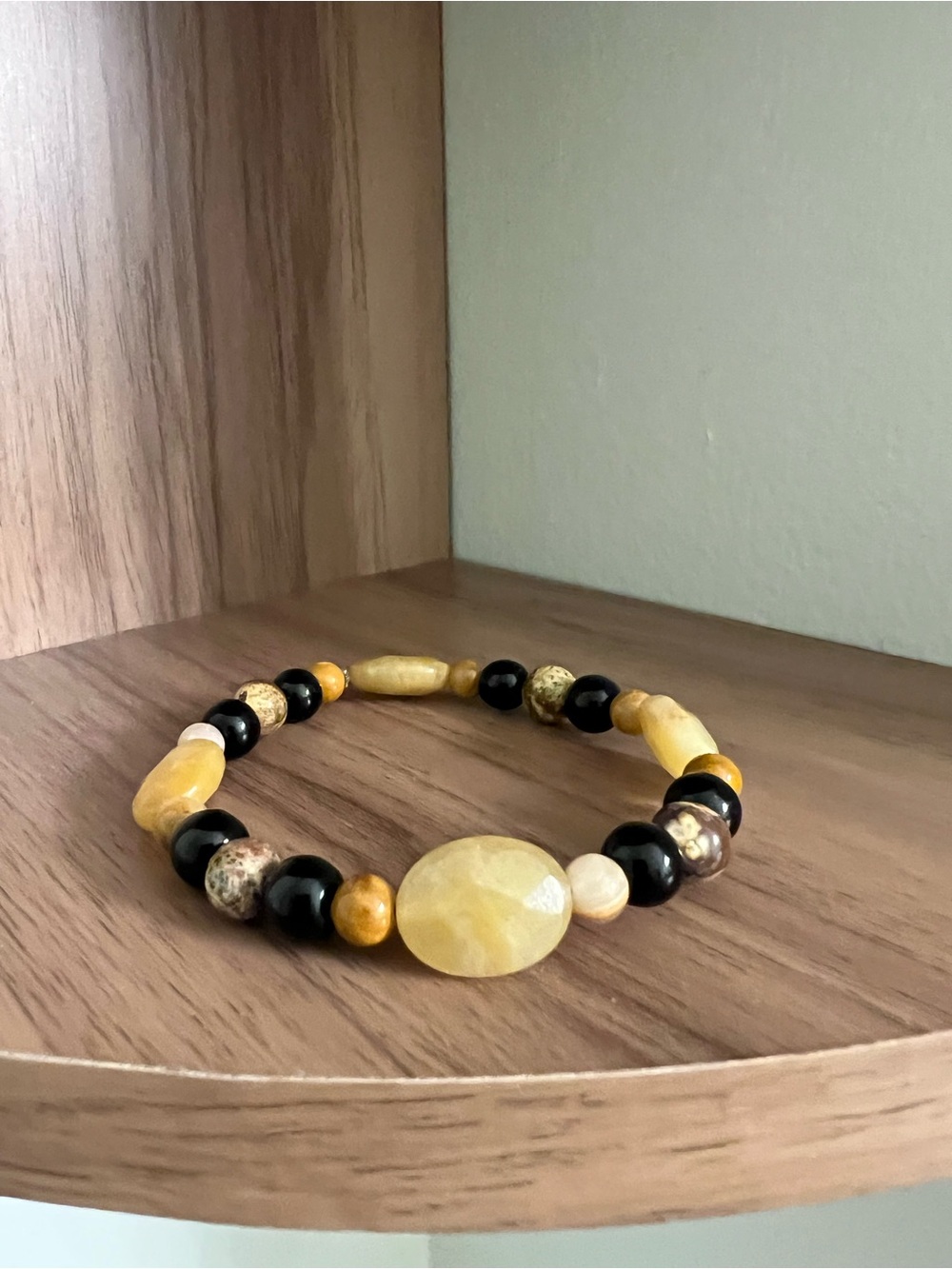 Sleek Semiprecious Gemstone Beaded Stretch Bracelet - Men’s Jewelry